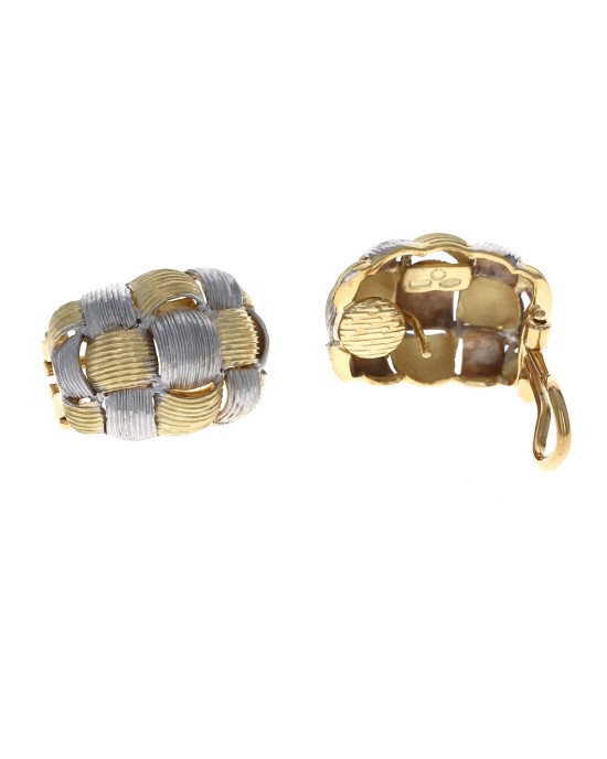 Two Tone Basket Weave Curved Earrings